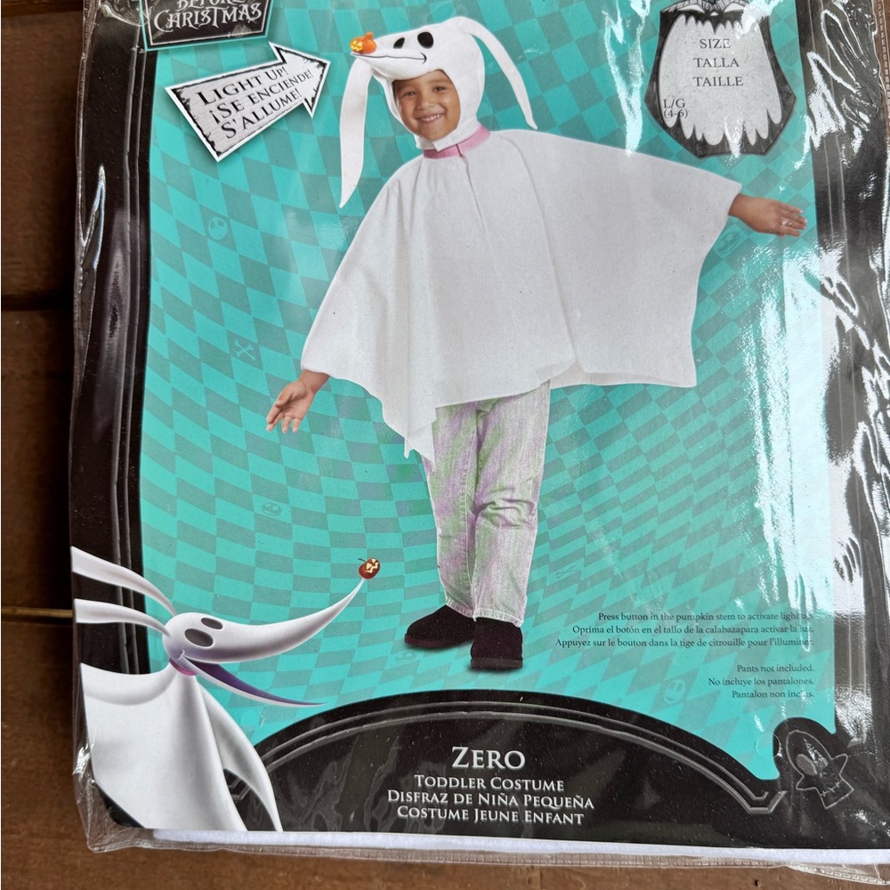 Disney nightmare before Christmas Zero Toddler L 4-6 Costume - White